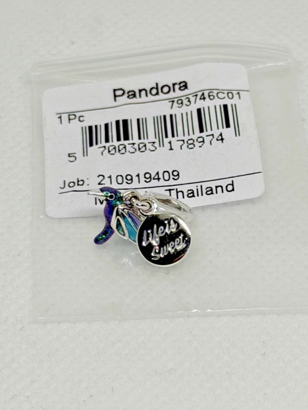 Pandora Hummingbird Dangle Charm in Iridescent Blue-Green